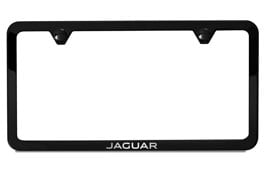 License Plate Frame - Slimline, Black Powder Coat with Jaguar logo image